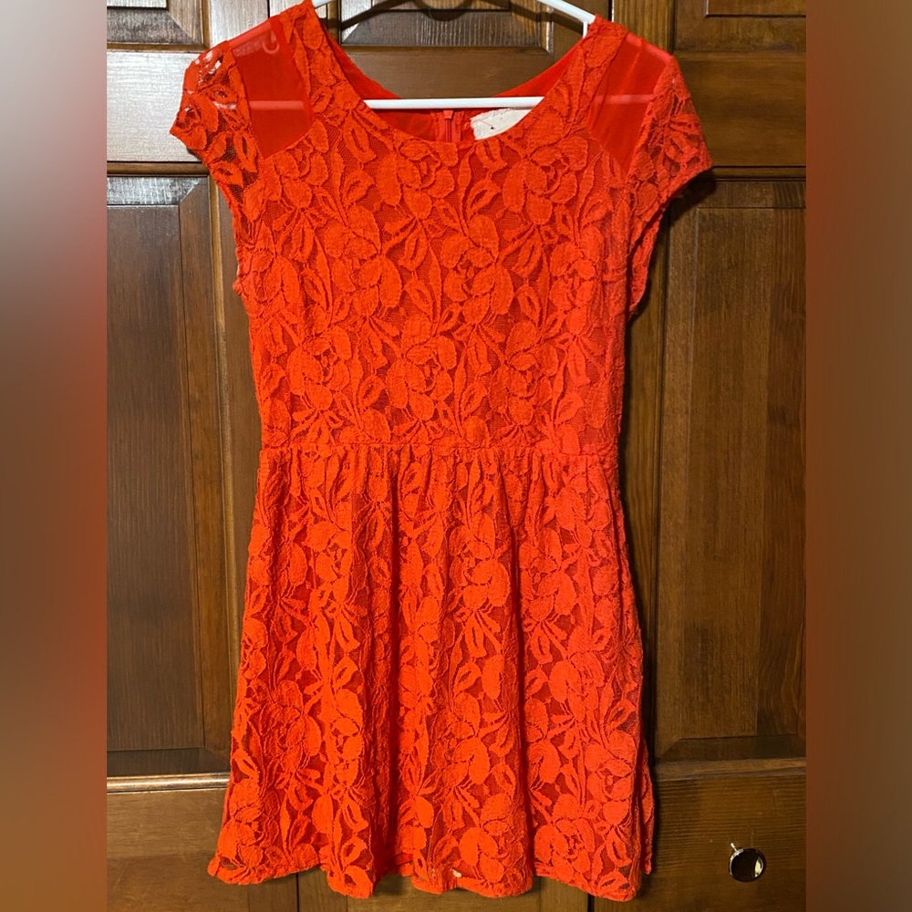 Coincidence & Chance Vibrant Orange Red Lace Dress